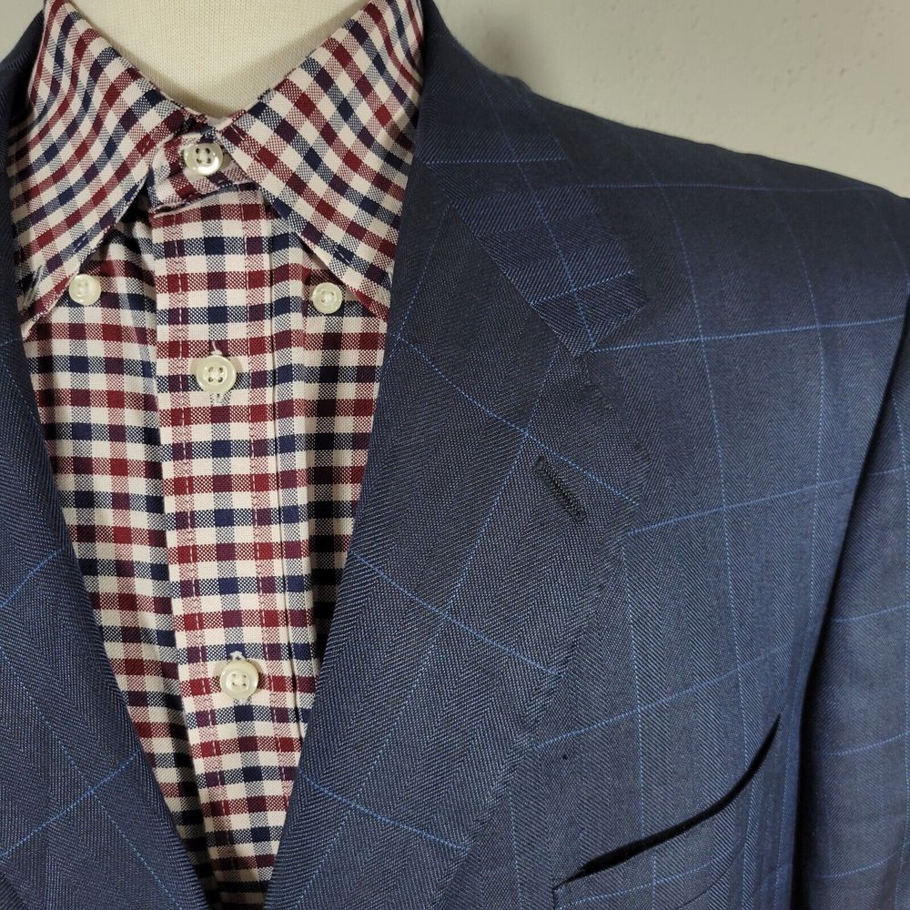 Canali‎ AL13320/00 Men's Sport Coat Blazer Two Button Navy Plaid Silk Wool 52XL - Picture 6 of 16